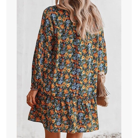 KIRUNDO Long Sleeve Boho Floral Print Casual Loose Dress Size L New With Tag - Picture 10 of 10